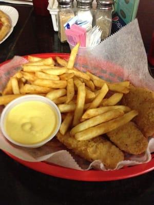 Chicken fingers and fries with honey mustard!