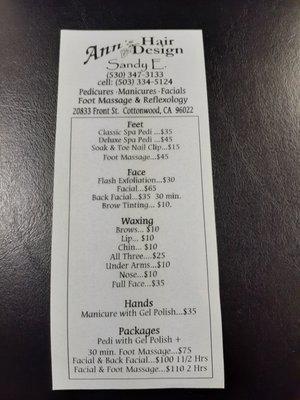 Menu with pricing