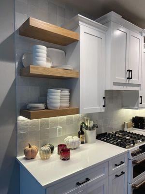 New kitchen with floating shelves