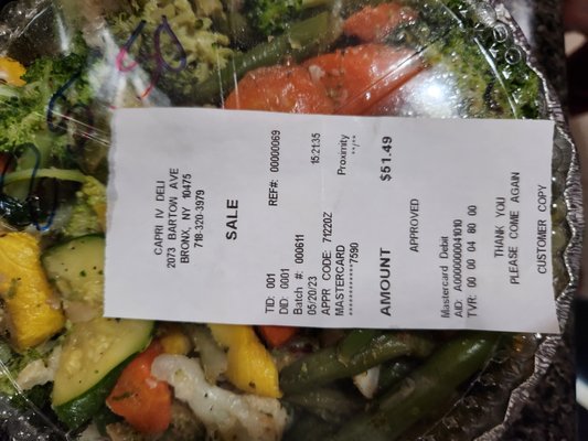 $51.49 total for rice, beans, vegetables and soup.