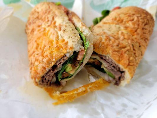 Steak & Cheese (Italian herb & Cheese bread). Absolutely delicious. Well done steak.