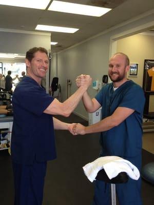 Tim McCauley, MPT, OCS and Justin Hurley, PT aide, get an arm up on the competition...and my rehab!