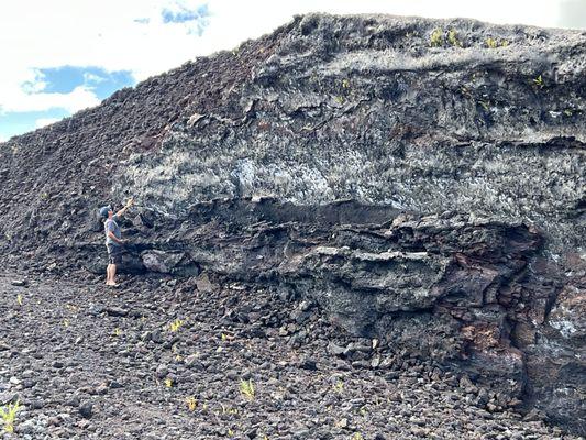 Bruce showing me lava layers from the 2018 eruption.