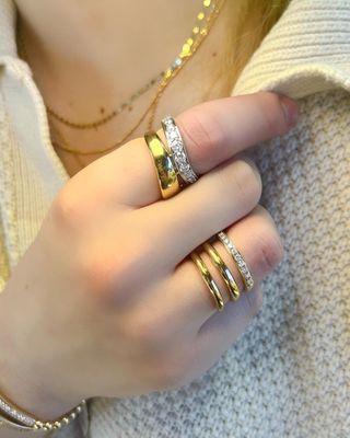 Bold statement rings in yellow gold