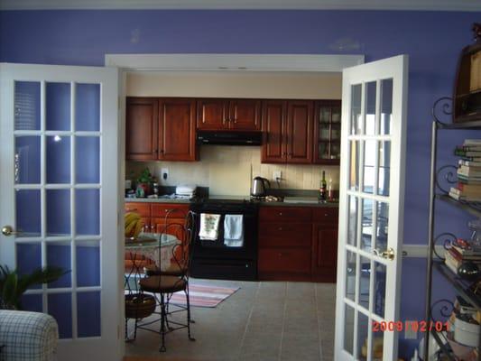 This is a wall we opened to join the kitchen and new dining room, the french doors add a bit of elegance