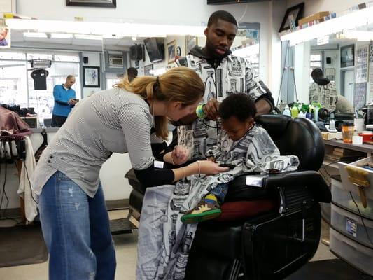 Getting a toddler haircut.