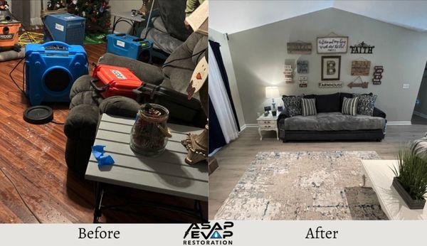 Living room remodel. Flooring done by ASAP EVAP RESTORATION