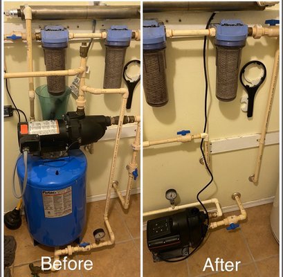 Before and after pic of on-demand pump installation