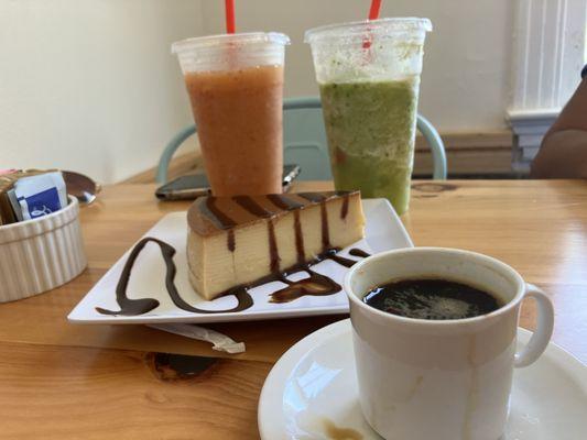 Flan, espresso, smoothies