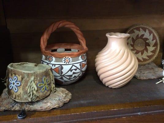 Indian baskets and pottery.