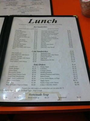 Lunch menu