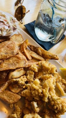 Fried belly clams and fries.