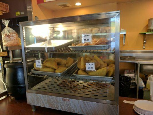 Empanadas, cheese, chicken, and beef pictured