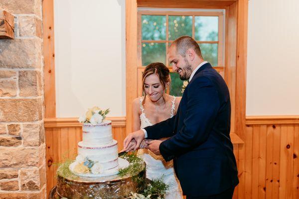 Wedding cake baked for wedding couple.