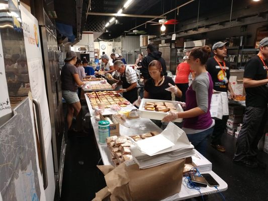 Squad leader April Staker and Shawneey Burton prepping sandwiches hurricane Florence 2nd night 2018