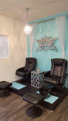 Pedicure area with massaging chairs