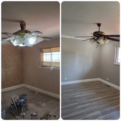 Customer wanted to bright the room up got rid of the brown and applyed really nice modern-day gray