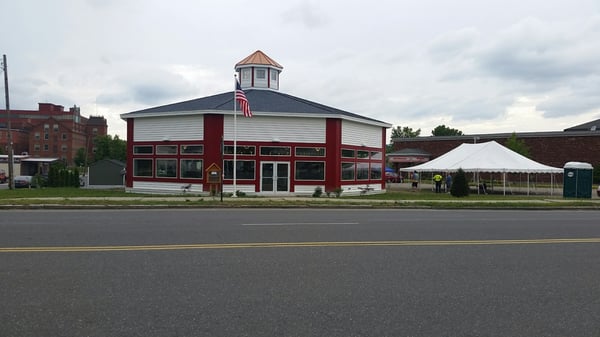 The Berkshire Carousel with it's brand new flag and building.