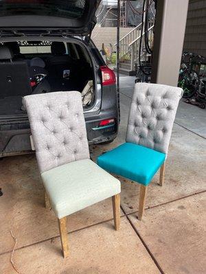 Horribly redone dining chairs from AAA Upholstery