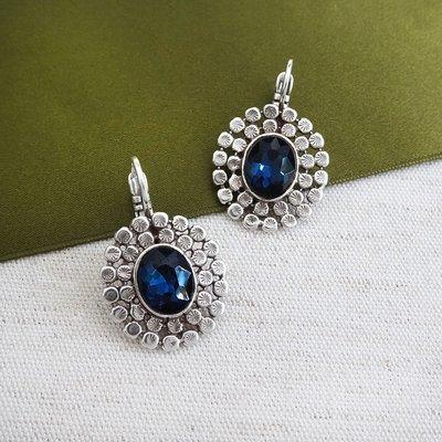 Silver drop earrings with lapis center stone Designed by Ori Tao Bijoux