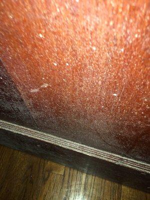 Mildew/ mold from top to bottom and on both sides of bathroom door.