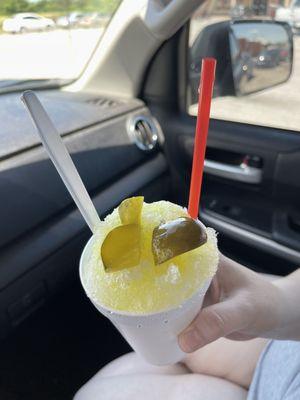 Pickle Snowcone- pickle juice and chunks of pickles on top AND hidden inside