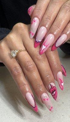 Gel X with intricate valentines nail art