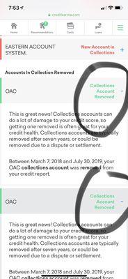 Two collections remove at same time while more collections are coming in this client credit report.