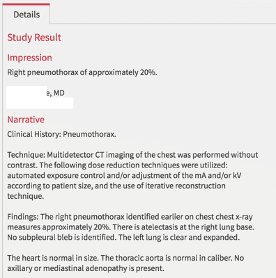 Here's the diagnosis of my lung collapse after a dry needling session at Horizon Chiropractic.