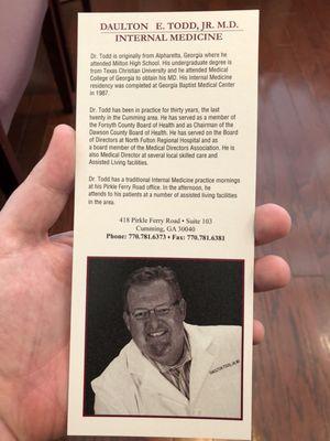 Info card on Dr. Todd