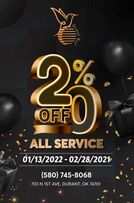 New Year Promotion!!! 
  20% Off on All services!!! 
 $20 Gift Certificate
  From 01/05/2022 to 02/28/2021 
 
  Durant Nail is glad