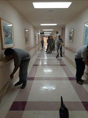 We guarantee our crew is very good at strip and waxing floors!