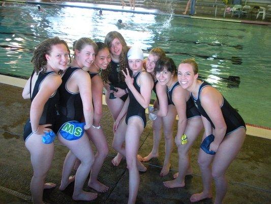 Girls Water Polo Team, Shorewood High School - 2010, on-deck and ready to go (me center wearing the white swim cap).