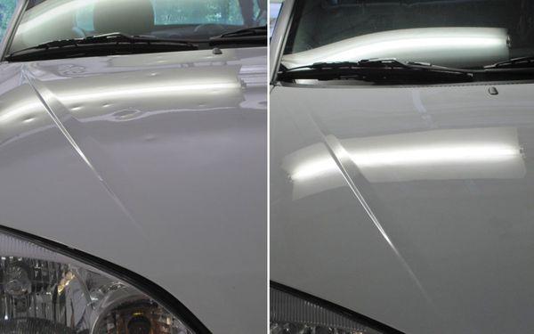 Before and after hail damage.