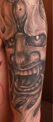 "Demon half sleeve." David Sloan now works at Blue Byrd Tattoos in miamisburg.