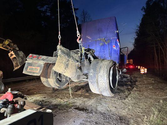 Loading on lowboy after recovery