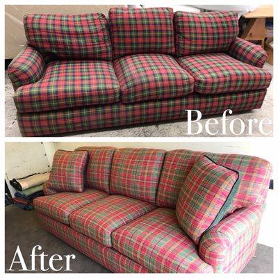 The guys did an amazing job! reupholstered in Norbar Fabrics, Pattern: Shiloh, Color:Chianti 594