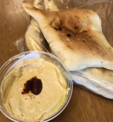 Fresh hummus and bread.