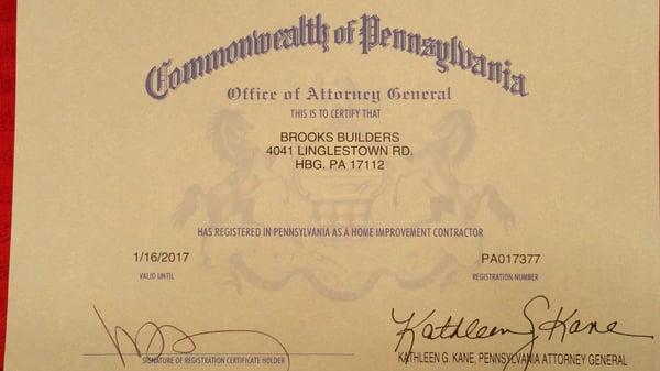 PA. CONTRACTORS LICENSE #17377