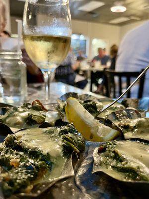 Oysters Rockefeller with bearnaise sauce.