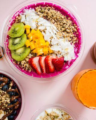 Dragon Fruit Bowl with Granola, Fresh Fruit, and Coconut Shreds