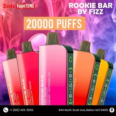 Power up your vape game with Rookie Bar by Fizz 20000 Puffs at Zedz Vapetime Belton!