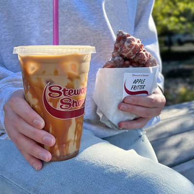 Caramel Iced Coffee & Apple Fritter.