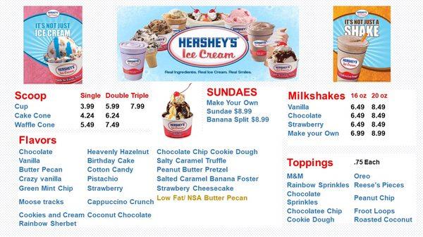 Ice cream menu & milkshakes sundae