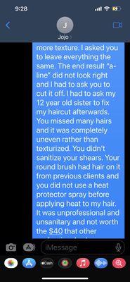 My complaint. She ruined my hair. I want justice.