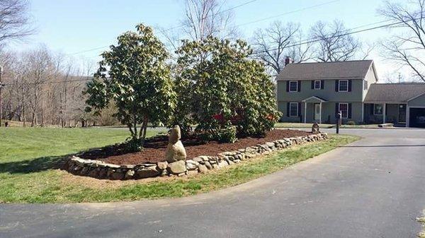 Free standing field stone wall and mulch added for curb appeal! Vernon ct