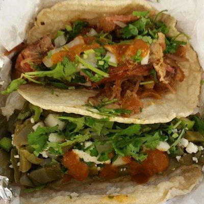 One pork taco + one nopalito taco = balanced lunch (less than $4)