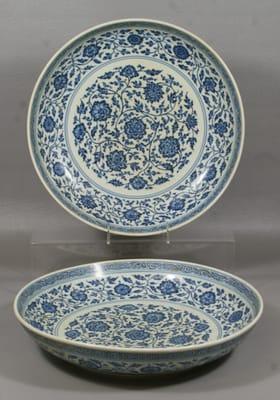 Pair of Qing Yongzheng bowls, 14" in diameter,
  Sold for $192,000