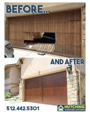 We were able to put a temporary fix on it until the new garage door came in and then we installed this custom wood overlay on steel base.