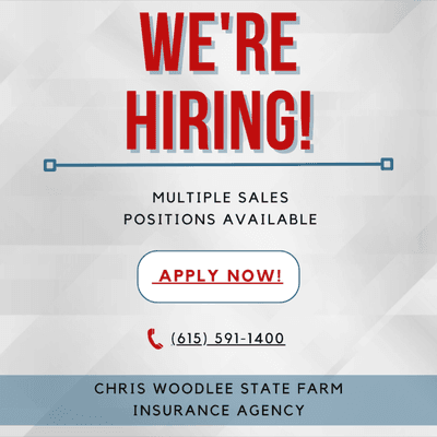 We're hiring! Contact us today for more info!